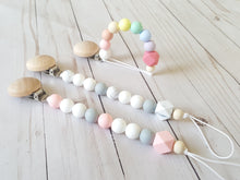 Load image into Gallery viewer, Aria pacifier clip with color options and wooden clip