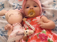 Load image into Gallery viewer, Crochet bunny personalized pacifier clip with wooden clip