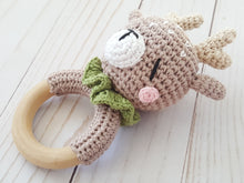 Load image into Gallery viewer, Reindeer baby toy jingling rattle with customization options