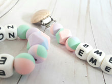 Load image into Gallery viewer, Tie-Dye personalized pacifier clip and teething loop matching set