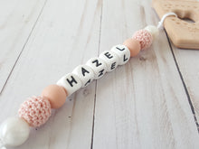 Load image into Gallery viewer, Personalized pacifier clip with soft crochet beads and plastic clip