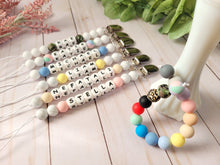 Load image into Gallery viewer, Personalized pacifier clip with colorful beads and metal clip