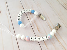 Load image into Gallery viewer, Personalized pacifier clip with colorful beads and metal clip