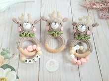 Load image into Gallery viewer, Reindeer baby toy jingling rattle with customization options