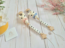 Load image into Gallery viewer, Crochet bunny personalized pacifier clip with wooden clip