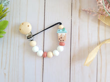 Load image into Gallery viewer, Brown bubble coffee binky holder with wood clip