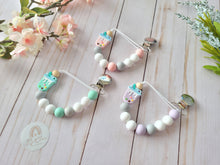 Load image into Gallery viewer, Boba tea pacifier clip with color options and shiny metal clip