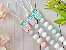 Load image into Gallery viewer, Boba tea pacifier clip with color options and shiny metal clip