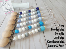 Load image into Gallery viewer, Aria pacifier clip with color options and wooden clip