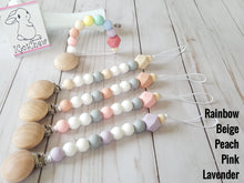 Load image into Gallery viewer, Aria pacifier clip with color options and wooden clip