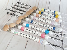 Load image into Gallery viewer, Personalized pacifier clip with colorful beads and wooden clip