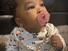 Load image into Gallery viewer, Leopard personalized pacifier clip with shiny rose gold clip. Exotic animal print baby style.