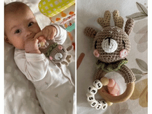 Load image into Gallery viewer, Giraffe baby toy jingling rattle with customization options