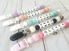 Load image into Gallery viewer, Personalized pacifier clip with soft crochet beads and plastic clip
