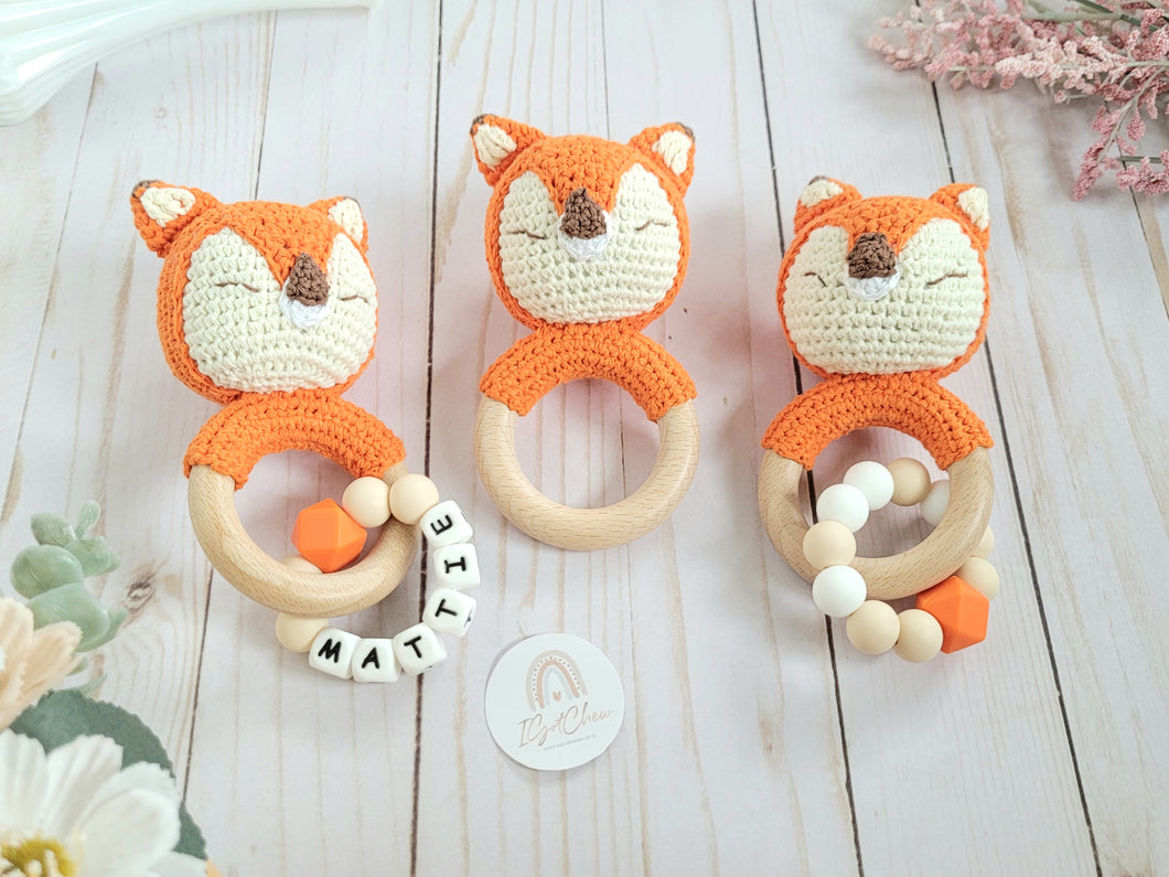 Fox baby toy jingling rattle with customization options